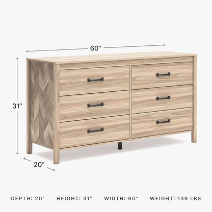 Mid-Century Modern 6 Drawer Dresser With Chevron Pattern