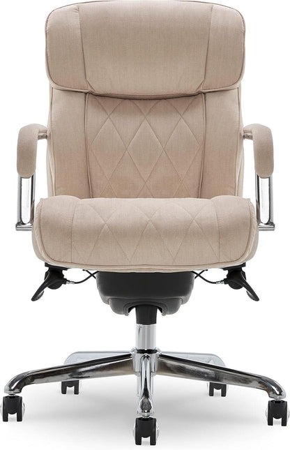 Quilted Leather Executive Office Chair With Lumbar Support Cream