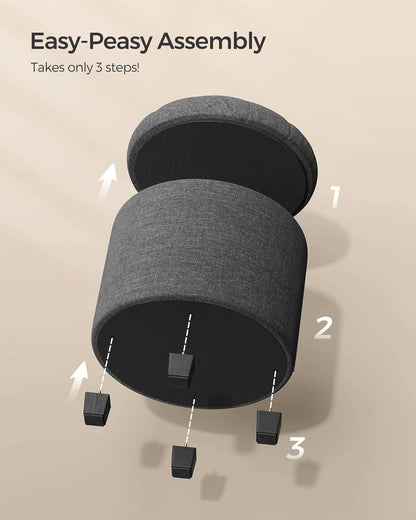 Dark Gray Round Ottoman 17InchesDiameter With Storage
