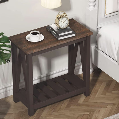 Espresso Narrow End Table With Shelf 23.6 Inch Rustic