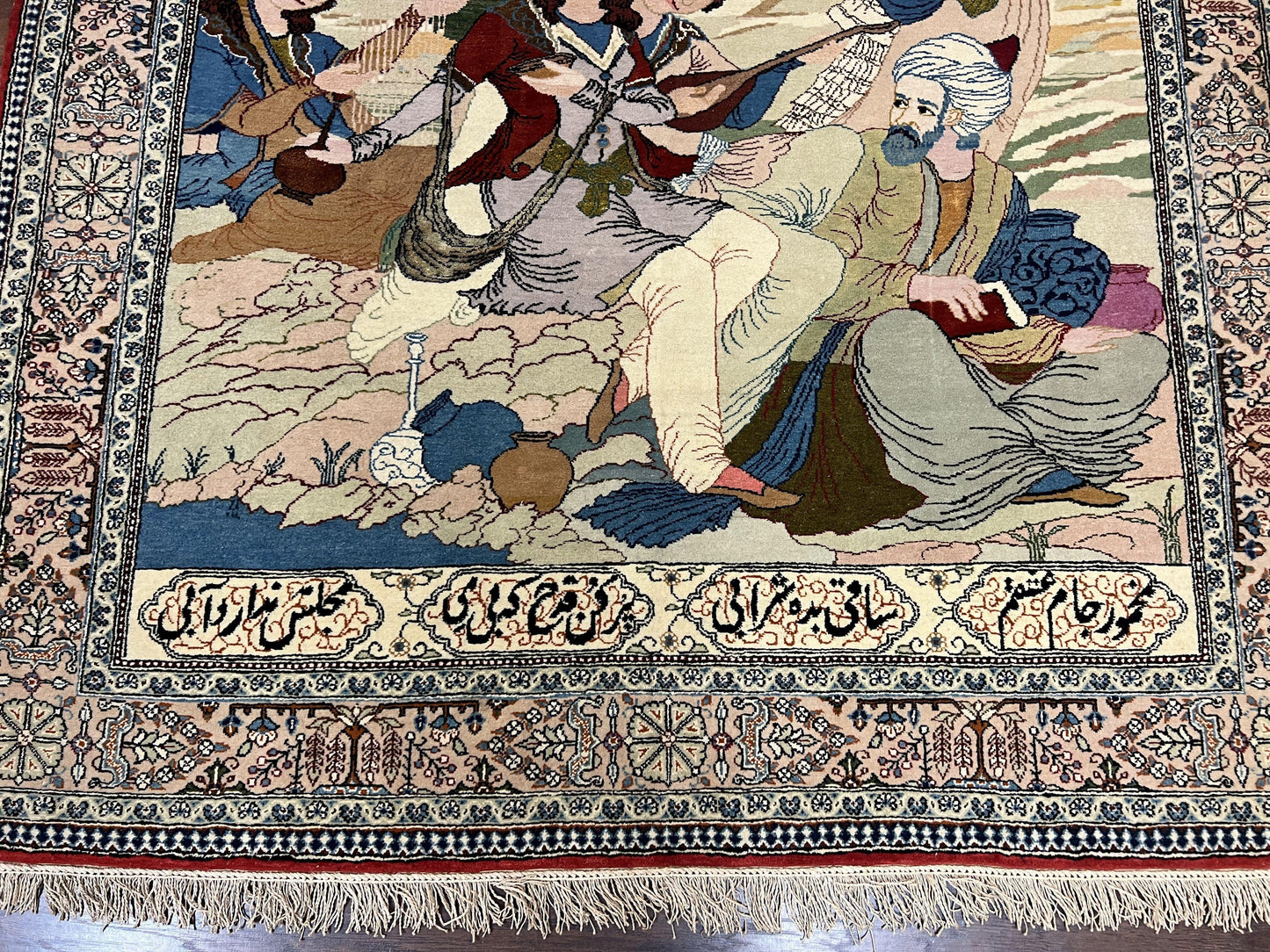 Vintage Persian Qum Pictorial Rug 5x7 - Wool & Silk