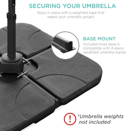 10 Ft Solar LED Cantilever Patio Umbrella With 360 Degree Rotation And Easy Tilt Offset Hanging Design Cross Base