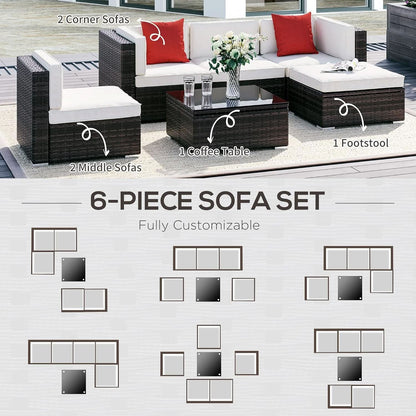 Six Piece Outdoor Wicker Sectional Sofa Set with Ottoman