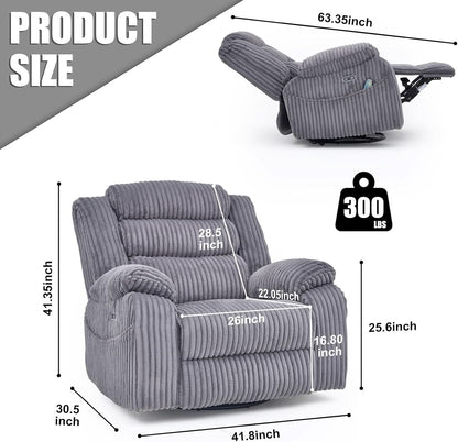 Grey Heated Massage Power Recliner With USB Port Charging