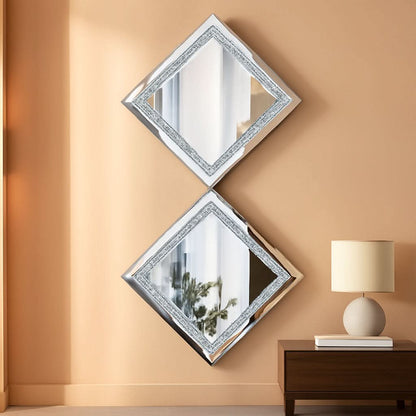 Crystal Crush Diamond Silver Mirror Set 12x12 Inch 2 Pieces