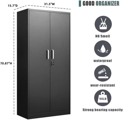 Black Metal Storage Cabinet With Locking Adjustable Shelves