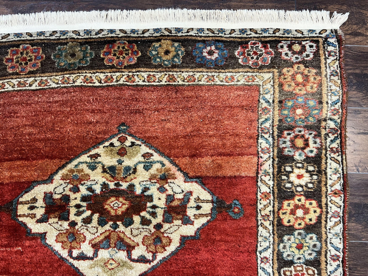 Antique Persian Bidjar Rug 4x8, Triple Medallions, Handmade Oriental Carpet, 1920s Rug, Wool Rug, Red