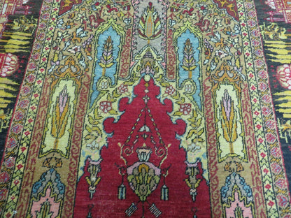 4' X 6' Antique 1920s Handmade Turkish Mehrab Design Wool Rug Lantern Beautiful