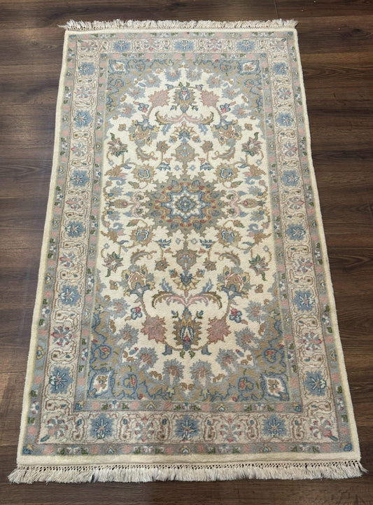 Indo Persian Rug 3x5, Wool, Vintage, Floral Medallion, Light Colors