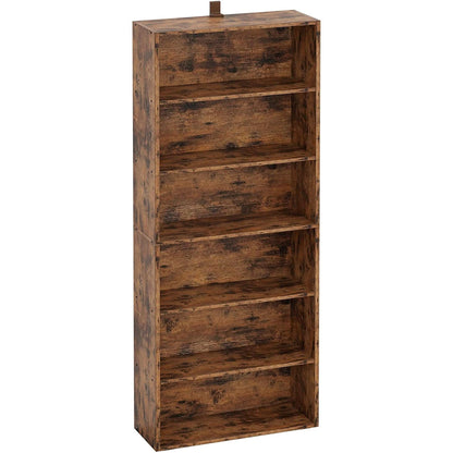 Vintage Brown 6 Shelf Floor Bookcase 70 Inch Tall Unit