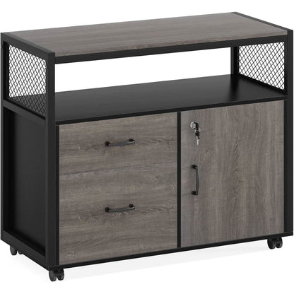 Gray L-Shaped Desk 55 Inch With Storage Cabinet For Office