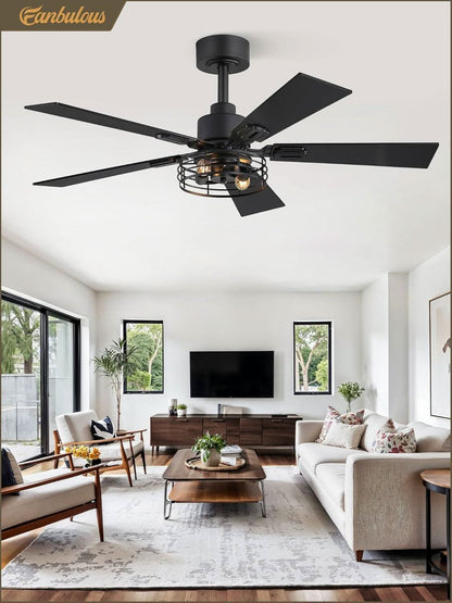 42 Inch Farmhouse Ceiling Fan With Lights Black Cage 2 Pack