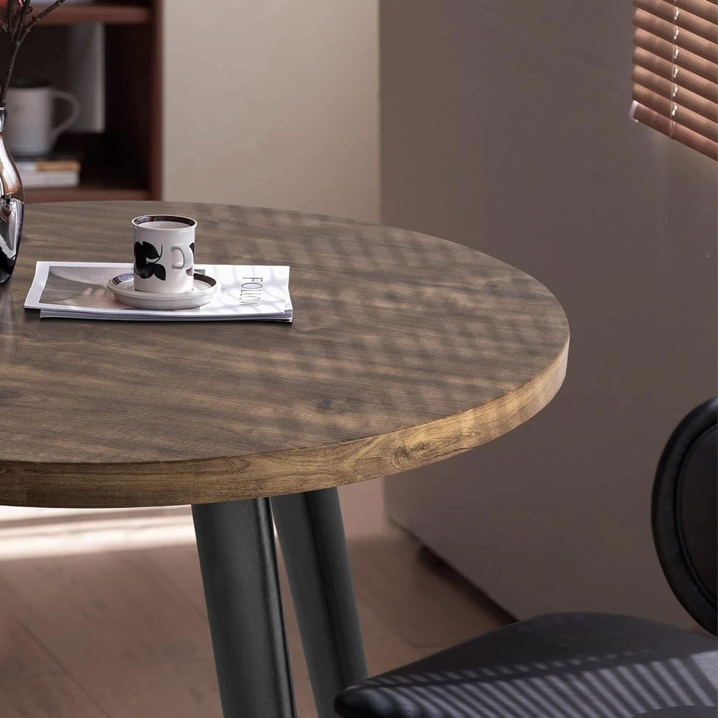Contemporary Rustic Walnut Wood Dining Table 31.5in Round