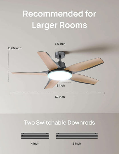 52 Inch Low Profile Smart Ceiling Fan Alexa RGB Lighting