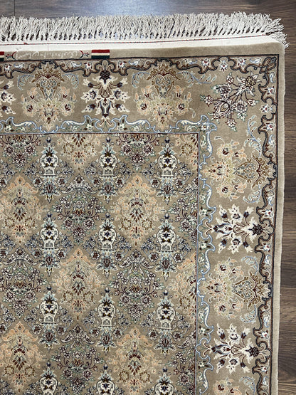 Super Fine Persian Isfahan Rug 3x5 ft, Kork Wool on Silk Foundation, Repeated Floral Motif, Taupe Tan Hand Knotted Oriental Carpet 3 x 5 ft, Signed