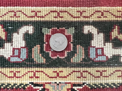 Indo Persian Runner Rug 2.6 x 10, Floral Hand Knotted Wool Hallway Rug, Red
