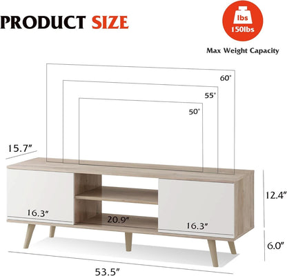 Boho TV Stand 55 To 60 Inch Greige White Sleek Design