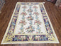 Vintage Chinese Floral Needlepoint Area Rug 6x9, Wool Hand-Woven Handmade Flatweave Rug, Ivory & Purple, Fruits Grapes Apples, Dining Room