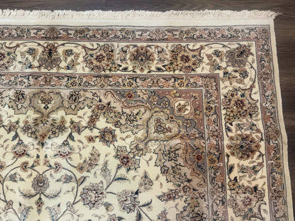 Sino Persian Rug 6x9, Floral Medallion, Ivory & Taupe, Wool with Silk Highlights, Fine 210 KPSI
