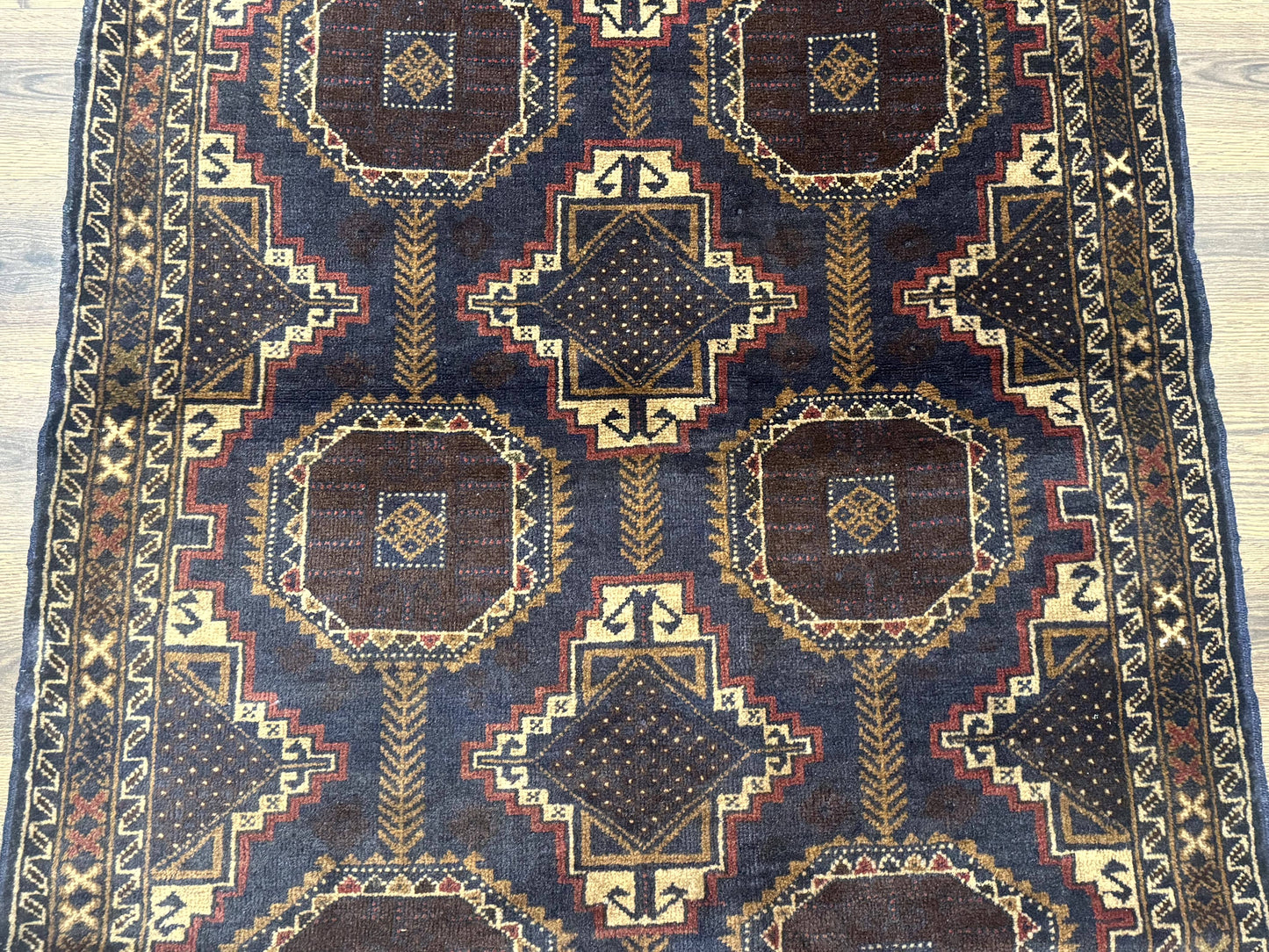 Navy Blue Afghan Balouch Rug 4x6, Handmade, New