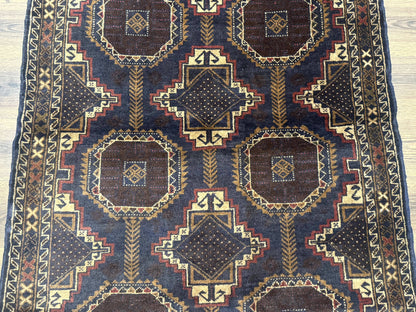 Navy Blue Afghan Balouch Rug 4x6, Handmade, New