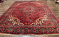 Persian Heriz Rug 7x10, Red and Navy, Geometric Medallion, Vintage Wool Carpet