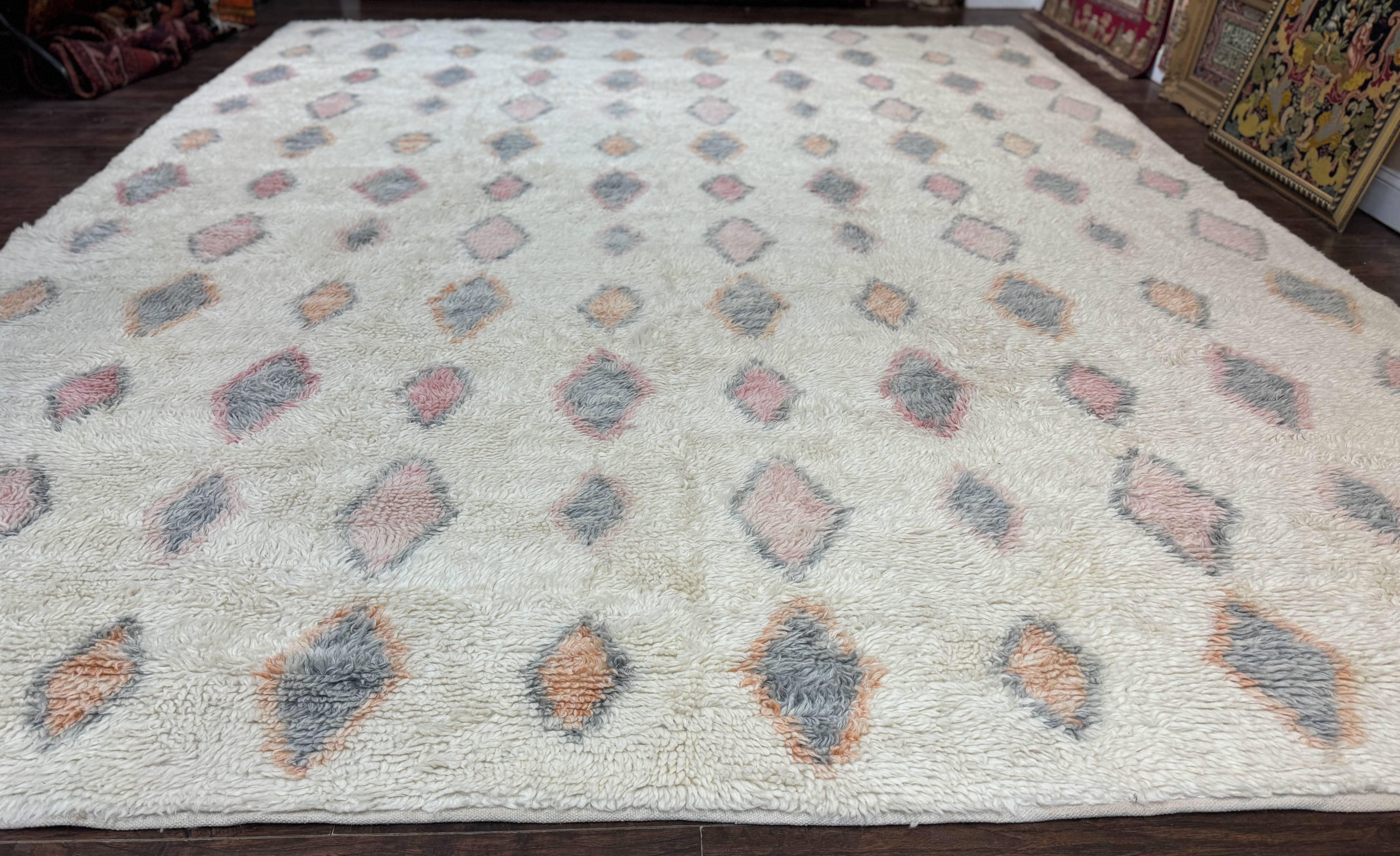 Large Modern Contemporary Indian Shag Rug 11x14, Ivory, Handmade Wool ...