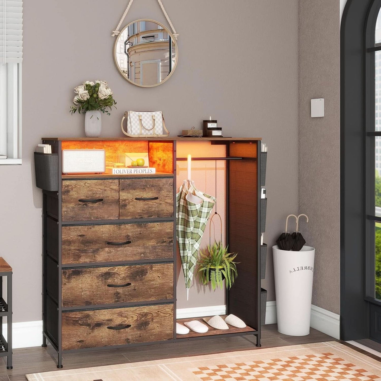 Matte Black Dresser With LED Charging Station For Bedroom