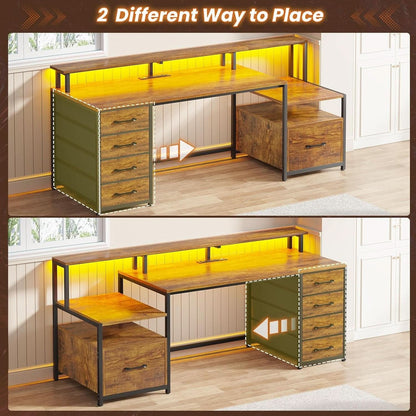 66 Inch Home Office Desk Rustic Brown Durable Construction