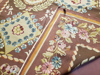 Aubusson Rug 6 x 9 Flat Weave Area Carpet European Design Flowers New Brown Rug Handmade Wool Hand-Knotted Aubusson Weave Medium Rug 6x9