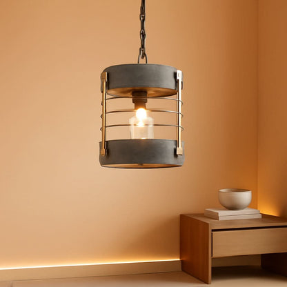 Rustic Farmhouse Pendant Light Adjustable Metal And Wood Blue Gray
