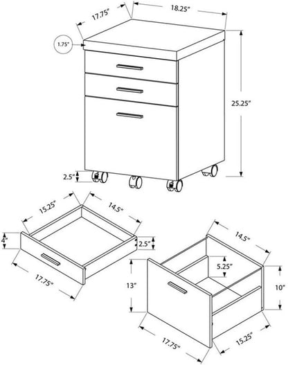 File Cabinet Rolling Casters Grey White Laminate 3 Drawers