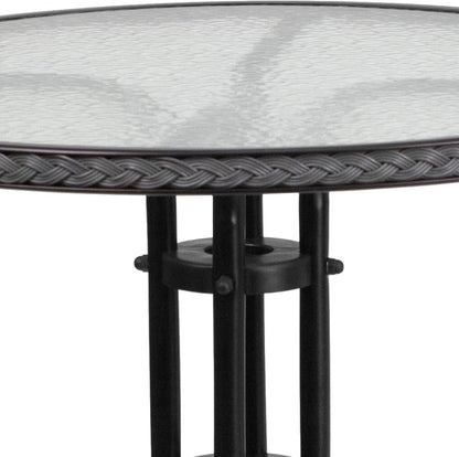 3-Piece Patio Dining Set With Round Glass Table And Stackable Rattan Chairs Gray