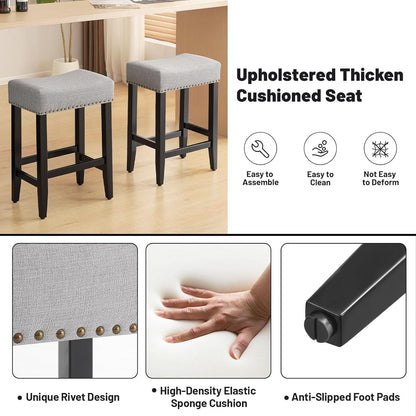 Ergonomic Upholstered Bar Stools Set for Kitchen Island