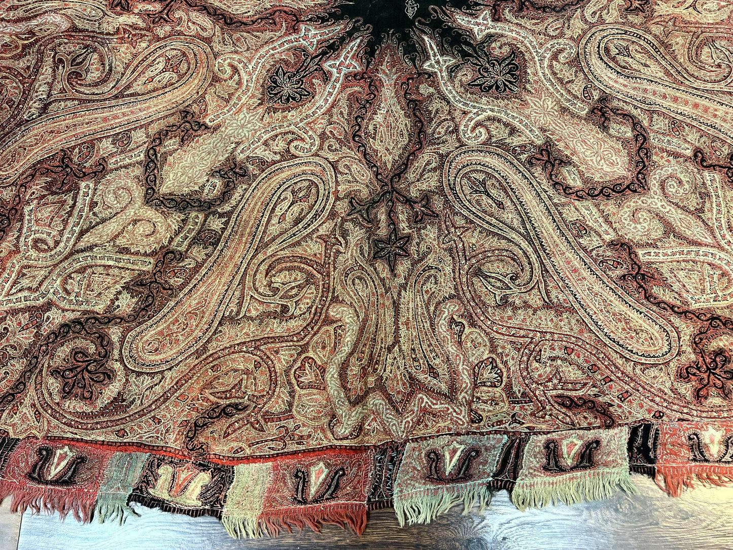 Antique Indian Kashmiri Shawl, Needlework, Signed By Masterweaver, Handmade, Rare