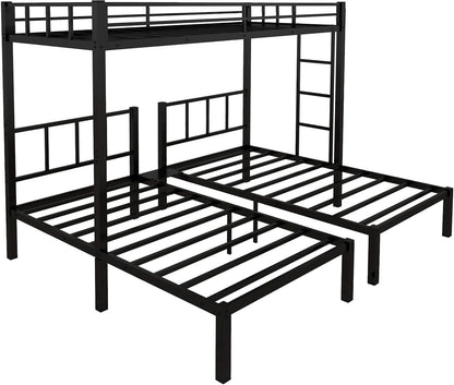 Triple Bunk Bed For 3 With Guardrails And Integrated Ladder