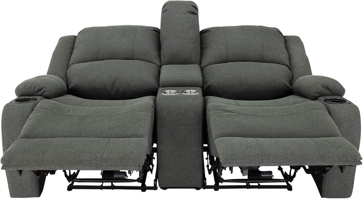 Powered Double Wall Hugger Recliner Sofa 67in Fossil Cloth