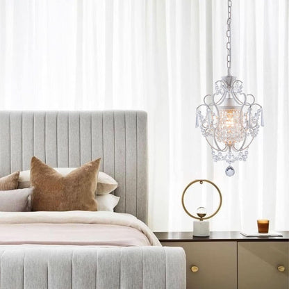 White Mini Crystal Chandelier Ceiling Light 1 Light Fixture