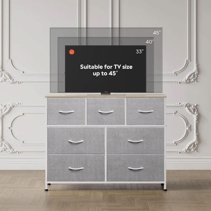 Light Grey Dresser TV Stand 45 Inch TV With Fabric Drawers