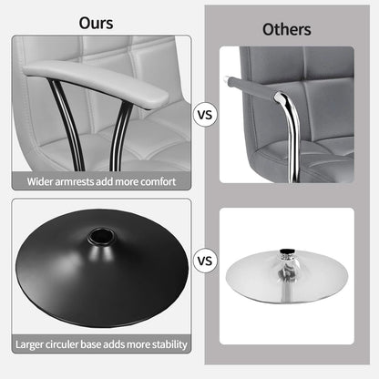 Bar Stools 2 Adjustable Swivel With Back Grey PU Leather