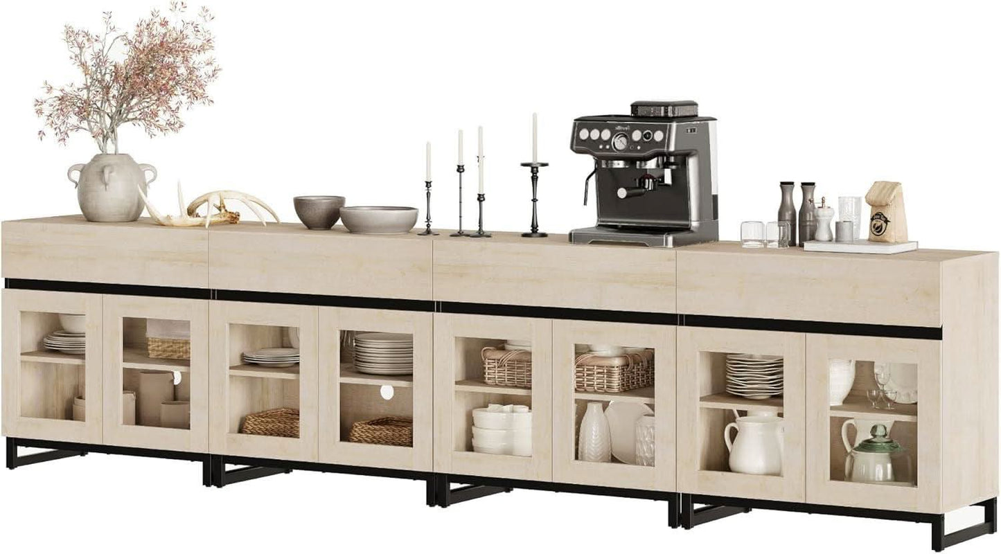 Natural Oak Contemporary Sideboard With Glass Doors