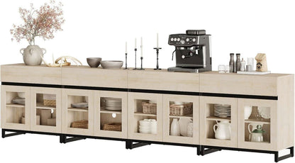 Natural Oak Contemporary Sideboard With Glass Doors