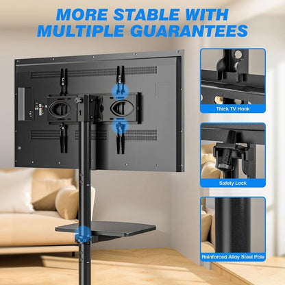 Mobile TV Stand Adjustable Height For 23 To 60 Inch TVs