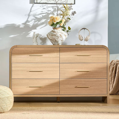 Curved Dresser 54Inch Oak Finish Contemporary Storage