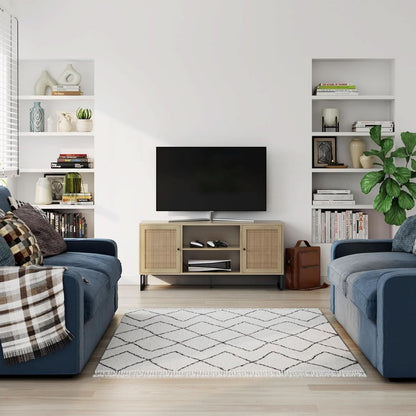 Mina Modern TV Stand With Storage Doors Oak Finish