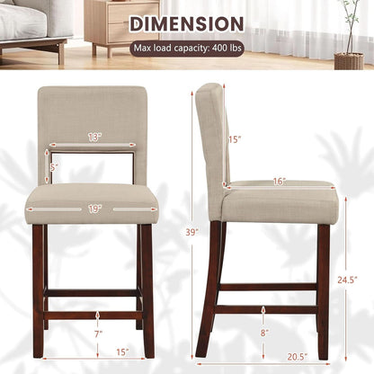 24.5 Inch Counter Height Bar Stools Set Of 4 With Back Upholstered Beige Linen For Kitchen Island