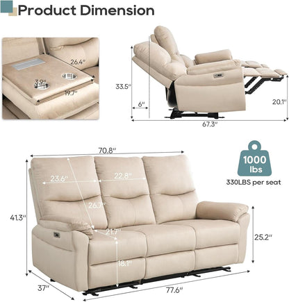 Beige Power Reclining Sofa For Living Room Comfort