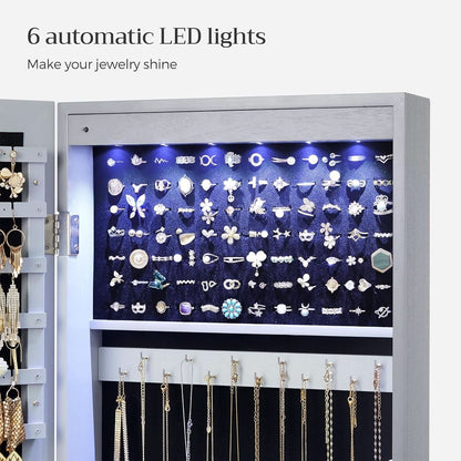 47.2 Inch Tall Lockable Jewelry Cabinet With Mirror Gray