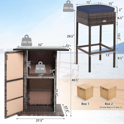 5 Piece Outdoor Bar Set Navy Blue Bar Height Table Storage
