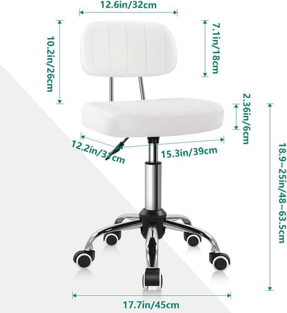 Height Adjustable Swivel Office Stool With Wheels And Back